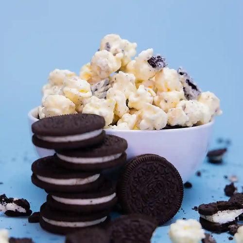 Ms. Bee's Cookies and Cream Popcorn with white chocolate and cookie crunch