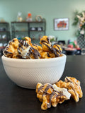 Tuxedo Caramel Popcorn — Dark & White Chocolate Drizzle
