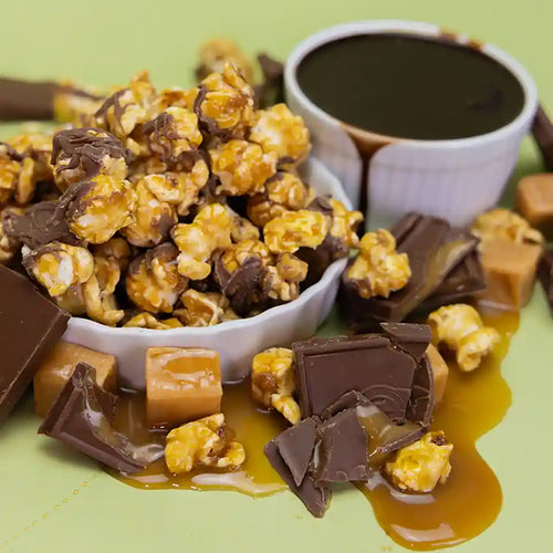 Ms. Bee's Drizzle Caramel Popcorn with buttery caramel and milk chocolate drizzle