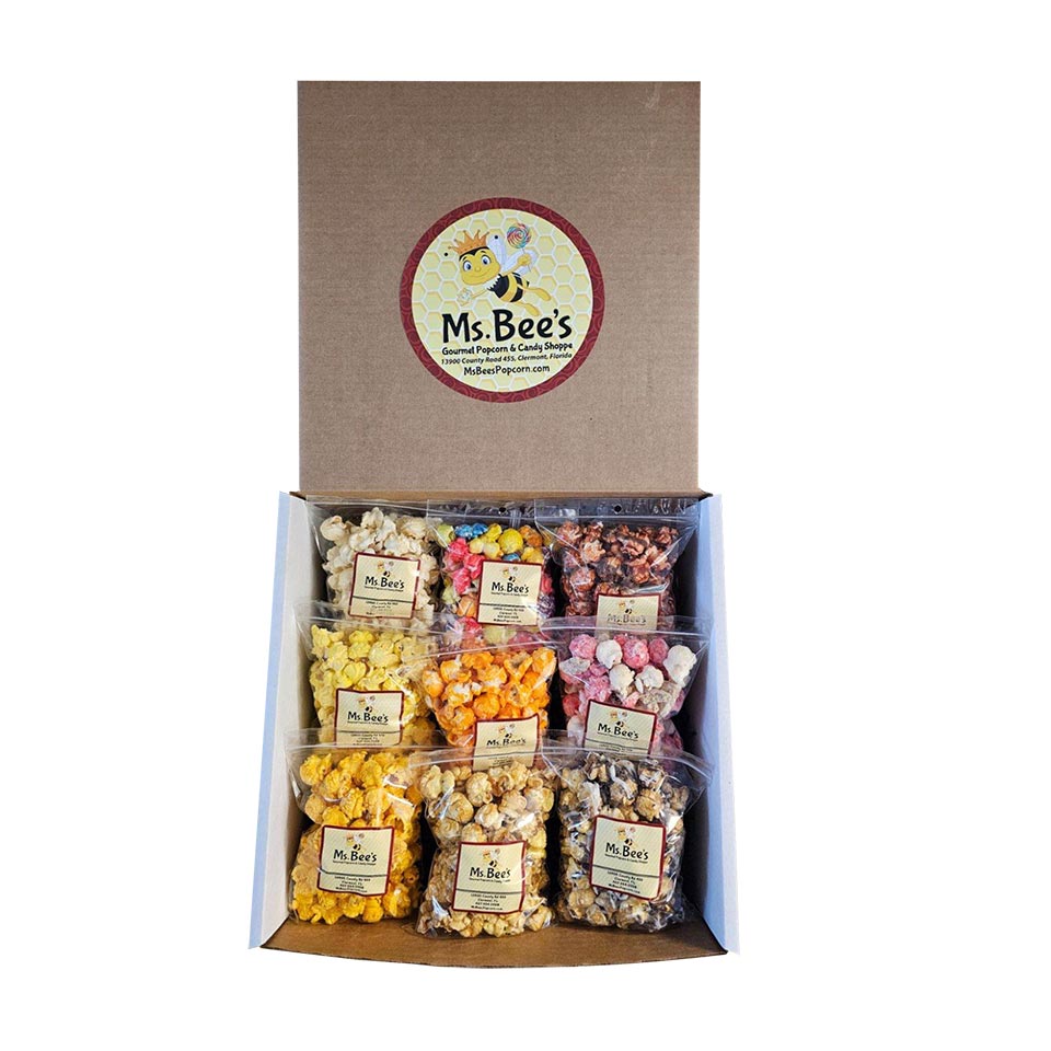 Large Sampler Box Ms Bees Gourmet Popcorn And Candy Shoppe